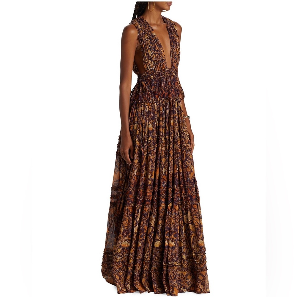 Ulla Johnson Brown and Navy Printed Maxi Dress